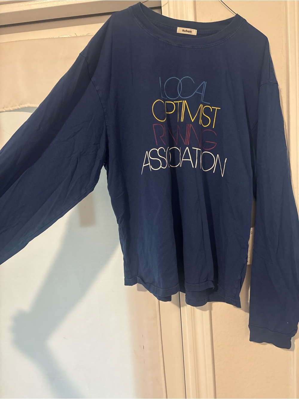 Madhappy Navy Long-Sleeve Graphic Tee with Multicolor Text